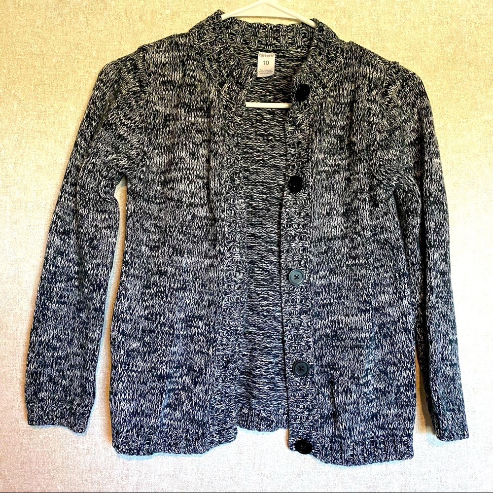 Carter’s Chunky Knit Sweater with Buttons 100% Cotton Black White Girls Size 10